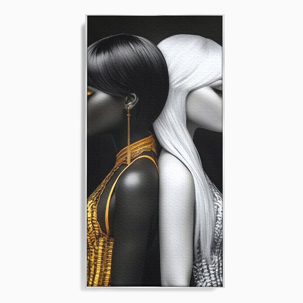 Tablou canvas cu tablou canvas cu doua fete in contrast, in rama de aluminiu argintiu